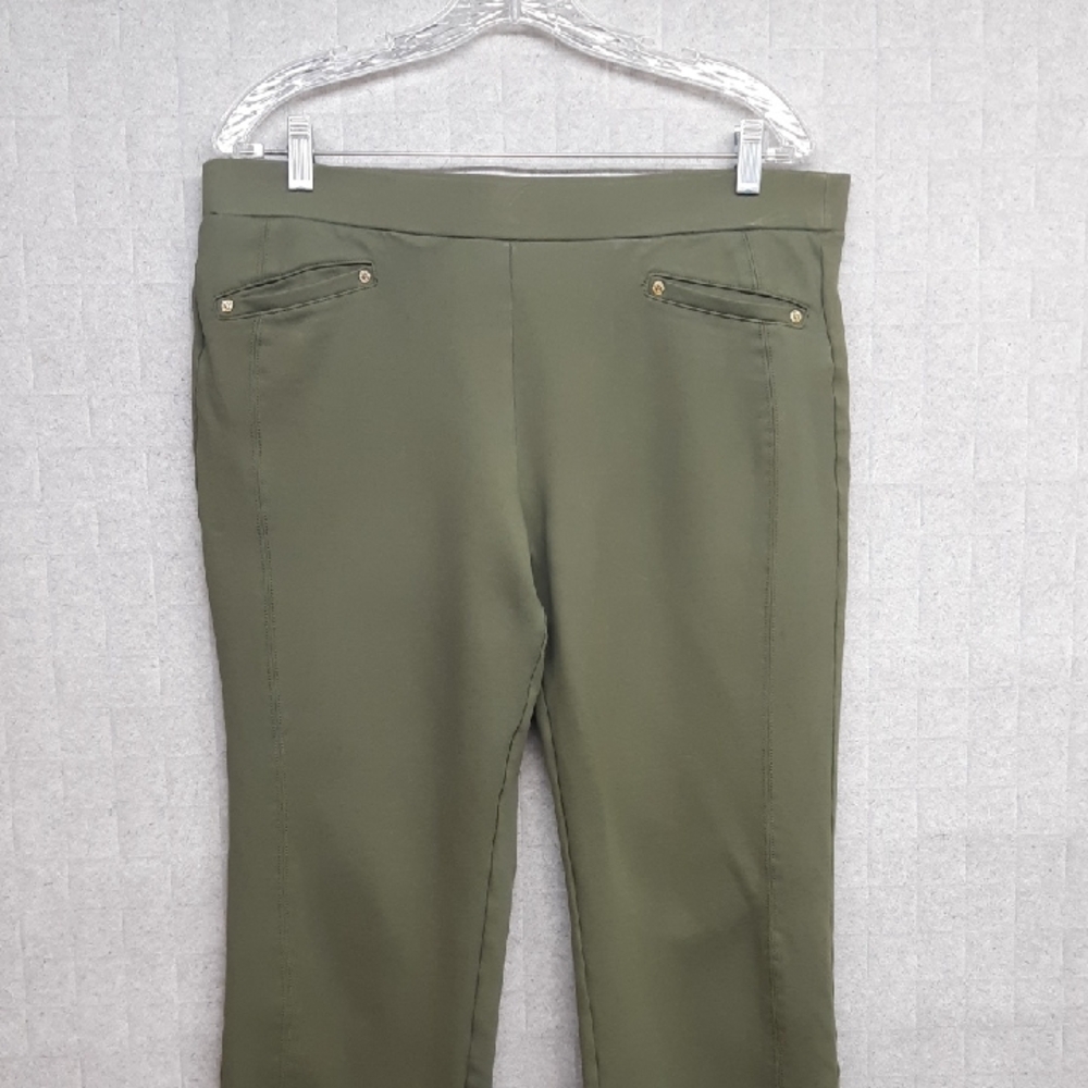 Anne Klein Olive Green Knit Ankle Pants with Gold Accents